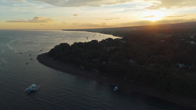 4K Sunset coastline drone view in Asia