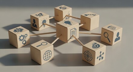 Fototapeta premium Interconnected network of digital blocks representing collaborative data management and sharing