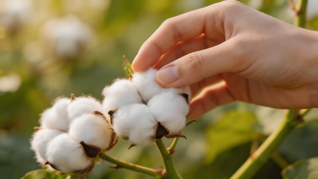 Hand touching cotton plant