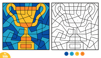 Color by number football game for kids with trophy cup. Fun and educational sports activity for preschool and children. Square picture to learn numbers and colors © ksenyasavva