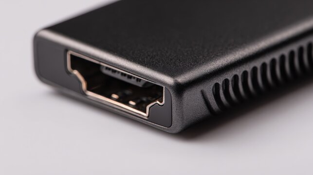 Close up of a high tech black usb adapter with textured surface for digital connectivity