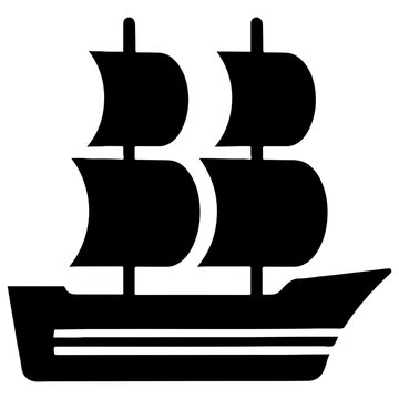 Sailing ship silhouette black white background transparent background