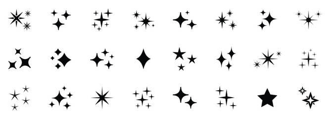 Obraz premium Star icons. Twinkling stars. Sparkles, shining burst. sparkle star set. sparkle icons collection. Effect shine, glitter, twinkling and clean. Star sparkle icon. Vector illustration.