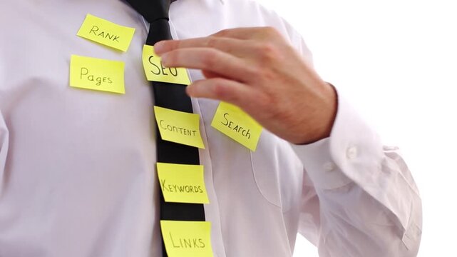 SEO optimization on an office workers tie and shirt
