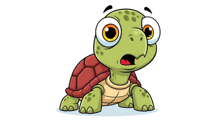 Obraz premium Cute cartoon turtle front view with big eyes and cheerful expression, smooth details on a clean white background, perfect for kids design and mascot.
