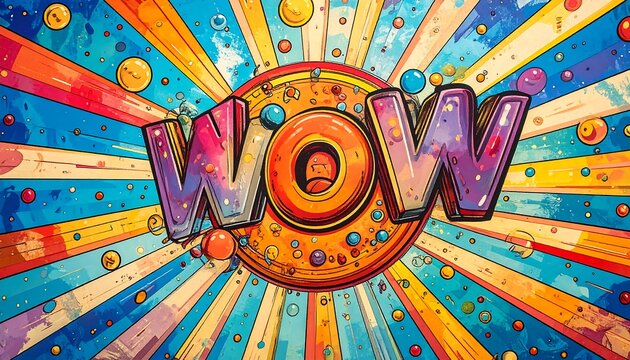 A vibrant graphic with the word WOW in bold, colorful letters