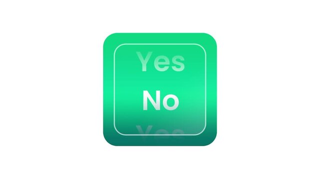 A vivid green square button icon with Yes and No text labels stacked vertically featuring a glossy raised surface and rounded corner styling