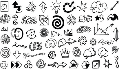 Fototapeta premium Doodle Arrows and Icons Set: Ideas, Growth, and Process Symbols