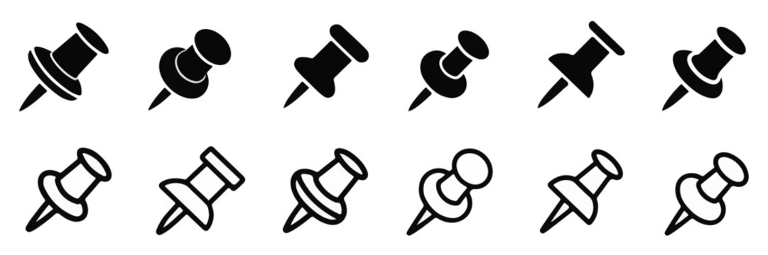 Push Pin Icons In Black And White thumbtack tack