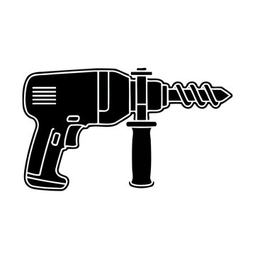 A black and white illustration of a power drill