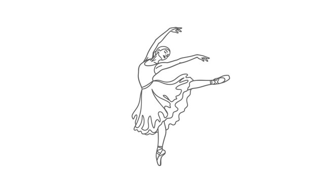 Elegant ballerina, dancing woman, line art illustration, ballet dancer, vector graphics