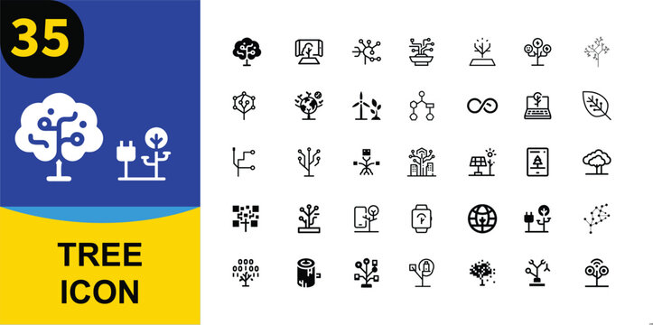 Tree technology icon set.