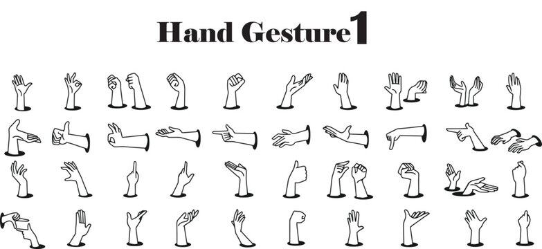 A collection of hand gesture icons with different hand position .