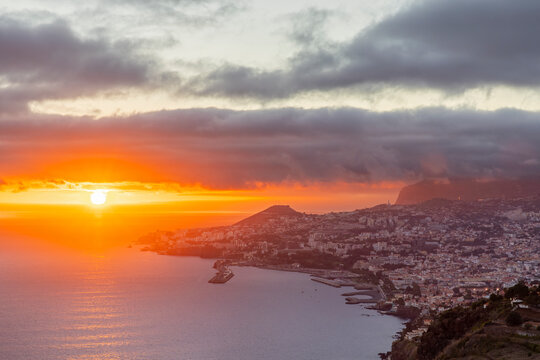 Sunset view over Funchal from Miradouro do Pin�culo in Madeira