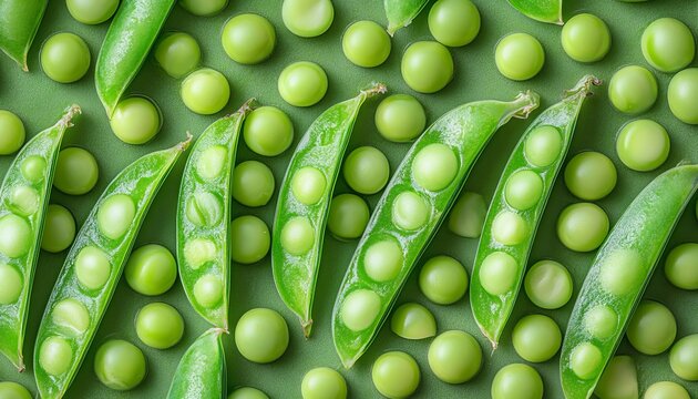 Fresh Green Peas and Split Pea Pods Pattern, Seamless Background of Vibrant Summer Vegetables