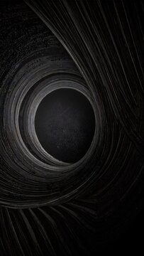 a swirling black hole hovering in the middle of an empty, dimly lit room with bare walls and a smooth, featureless floor