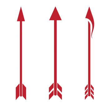 Red arrows on white background, three arrow directional symbols red color white color
