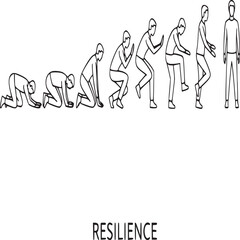 Obraz premium Resilience concept illustration with man rising from ground, human evolution of standing up from crawling, personal growth and recovery vector