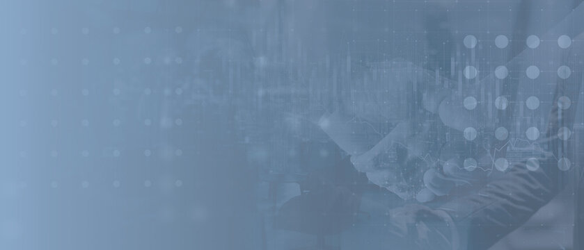 Digital Business Analytics Background with Blue Data Visualization Overlay