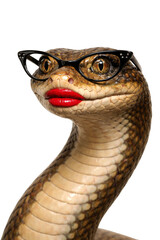 Fototapeta premium Snake wearing glasses and red lipstick on black background
