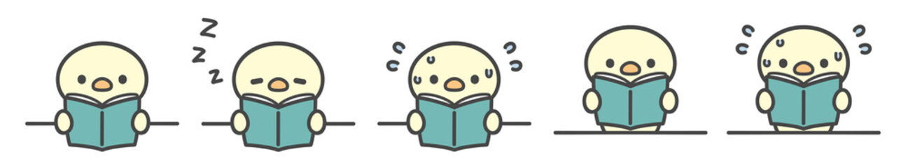 読書するひよこの手書きイラストセット　 © Nitomaru