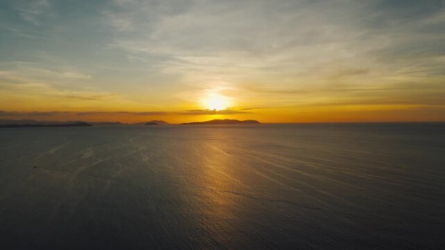 4K Drone view of sunset at beach in tropical island