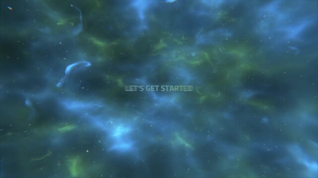 Lets get started motivational header over futuristic nebula background with space typography