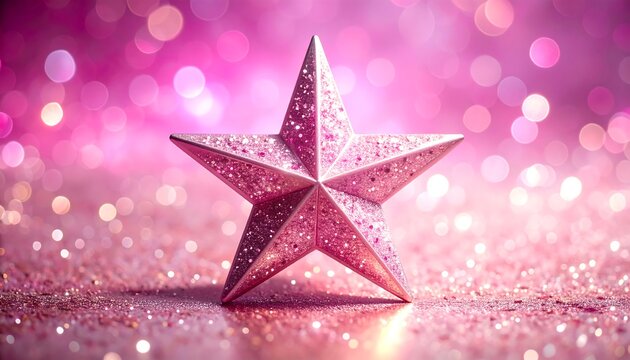 A pink star on a glittery background