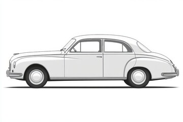 Naklejka premium Minimalist Illustration of a Classic Vintage Sedan Car in Silhouette Style on White Background