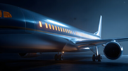 Fototapeta premium airplane at the airport on the blue background 