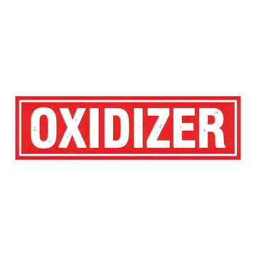 Red rectangular oxidizer warning label with bold text
