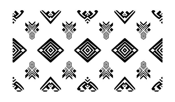 Modern Hmong Inspired Seamless Pattern Monochrome Vector