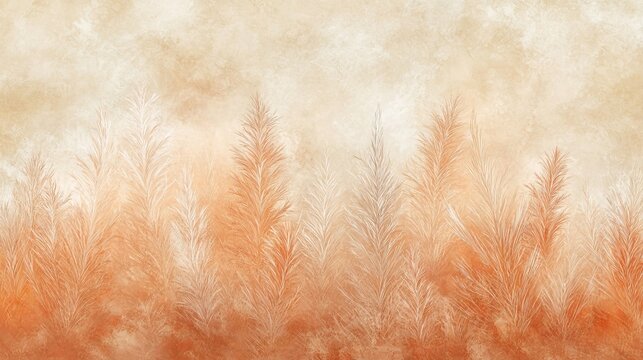 Ethereal Orange Watercolor Plants Illustration with Soft Pastel Hues and Detailed Botanical Design
