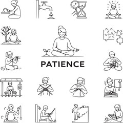 Fototapeta premium flat design vector illustration of diverse people practicing patience in daily activities and meditation