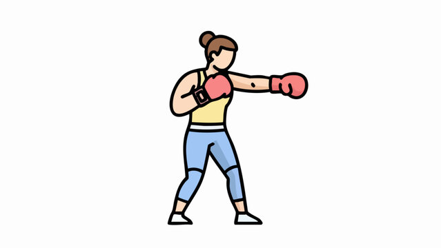 Female boxer in active stance practicing a punch during a fitness training session.
