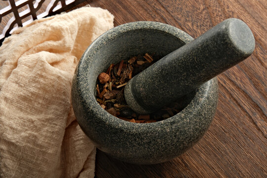 Chinese medicine mortar, made of bluestone texture, traditionally hand ground