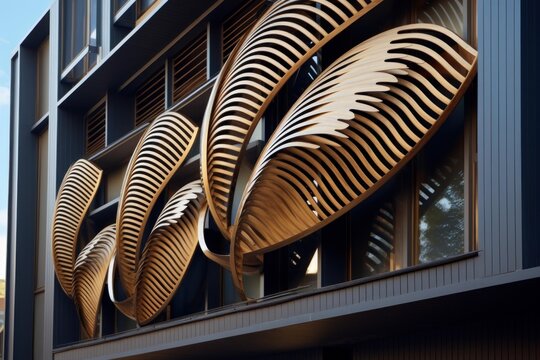 Building showcasing a modern architectural design with organic parametric wooden sunshades