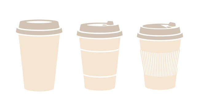 Variety of disposable paper cups presented in a simple, modern icon style.