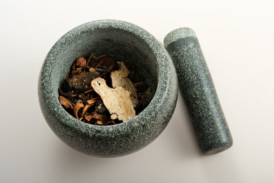 Chinese medicine mortar, made of bluestone texture, traditionally hand ground