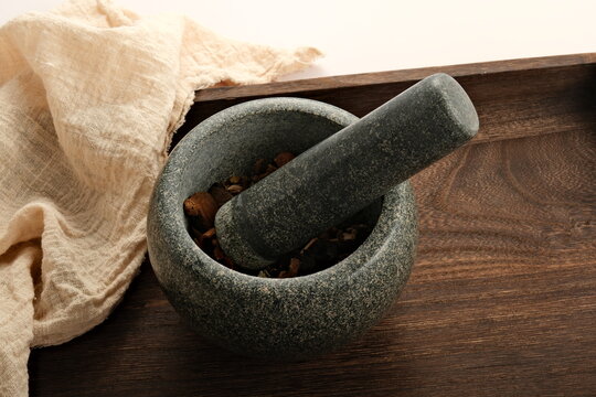 Chinese medicine mortar, made of bluestone texture, traditionally hand ground