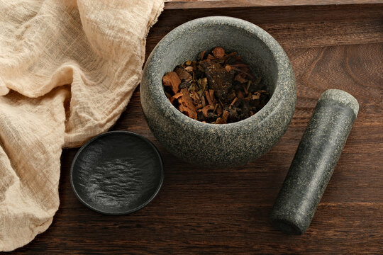 Chinese medicine mortar, made of bluestone texture, traditionally hand ground