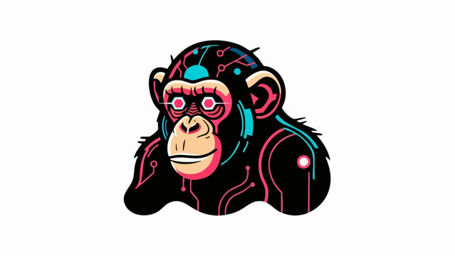 Futuristic cyberpunk monkey with glowing digital circuit lines.