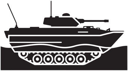 Amphibious Armored Vehicle Silhouette Icon of a Military Tank in Water Vector Illustration © mbg