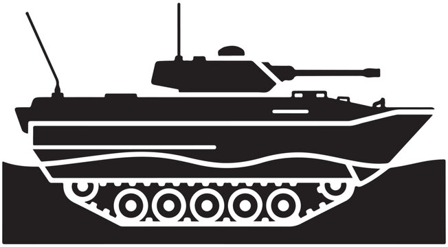 Amphibious Armored Vehicle Silhouette Icon of a Military Tank in Water Vector Illustration