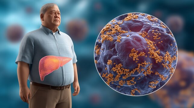 Understanding liver steatosis in an obese man through 3D illustration and detailed photomicrograph for non-alcoholic fatty liver disease