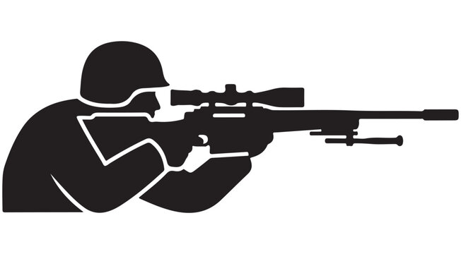 Sniper soldier aiming with long range rifle silhouette vector illustration for military and tactical defense concepts