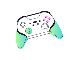 Modern controller for video game console. Joystick with handles in gradient style. Gamepad to play videogames. Joypad, gamers device. Flat isolated outline vector illustration on white background © Paper Trident