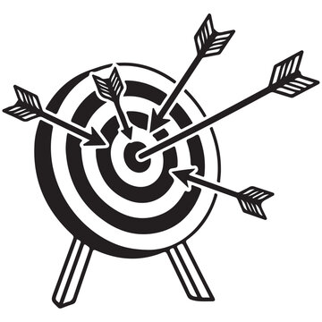 Bullseye target with multiple arrows hitting the center vector illustration for business goal achievement and success concept