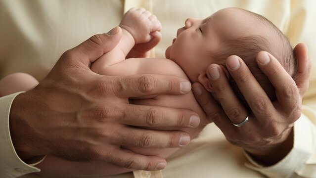 Adult Hands Gently Holding Baby Hands
