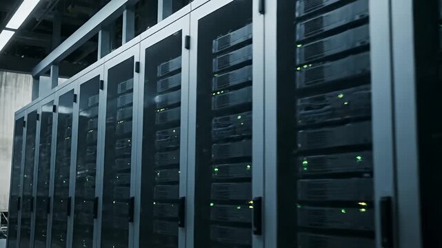 Data center servers with power plant cooling towers outdoors